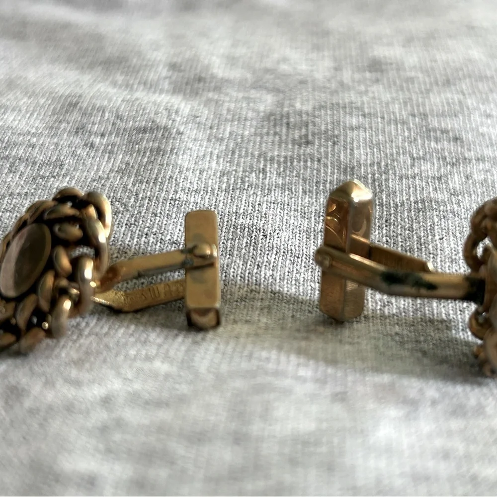 Vintage Gold-Tone Chain Accent Tie Bar and Cufflink Set - Jewelry